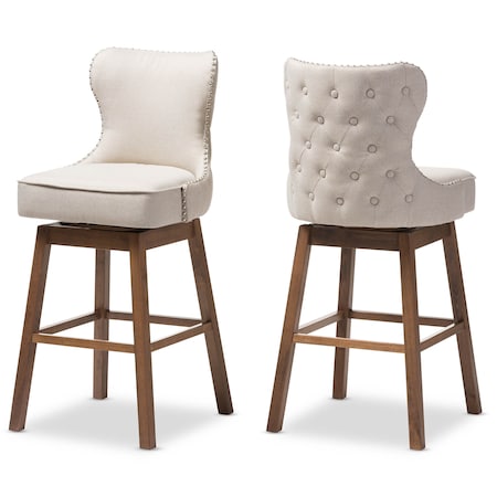 Baxton Studio Gradisca Light Beige Button-Tufted Upholstered Swivel Barstool, PK2 129-7074